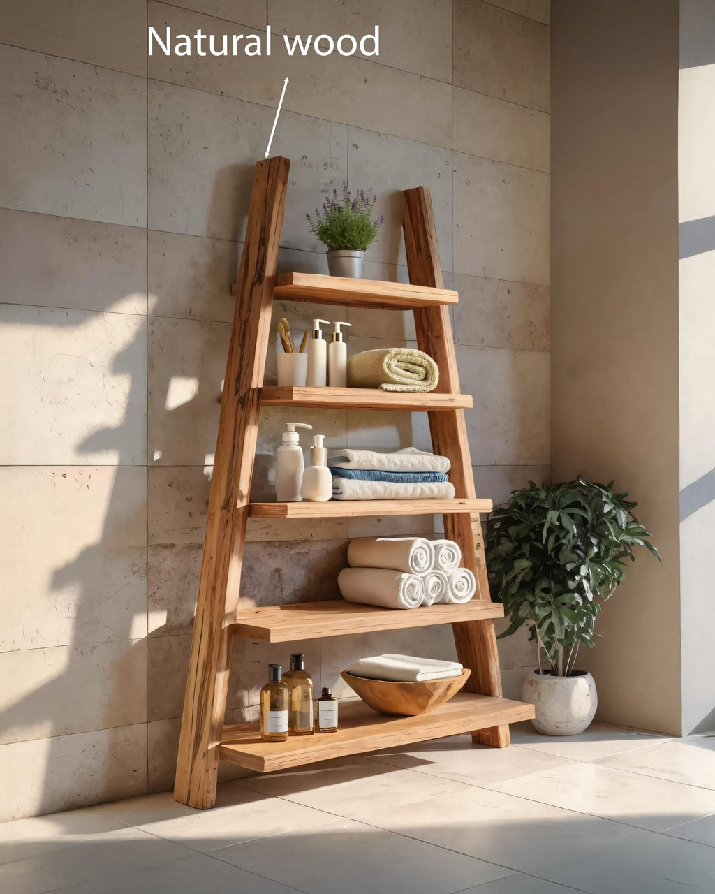 A-frame Ladder Shelf with Open Tiers, solid wood, built to order