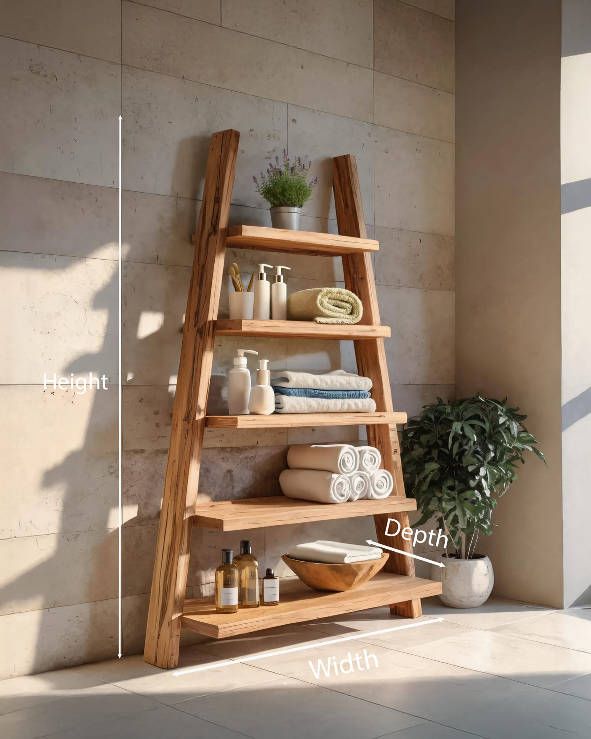 A-frame Ladder Shelf with Open Tiers, solid wood, built to order
