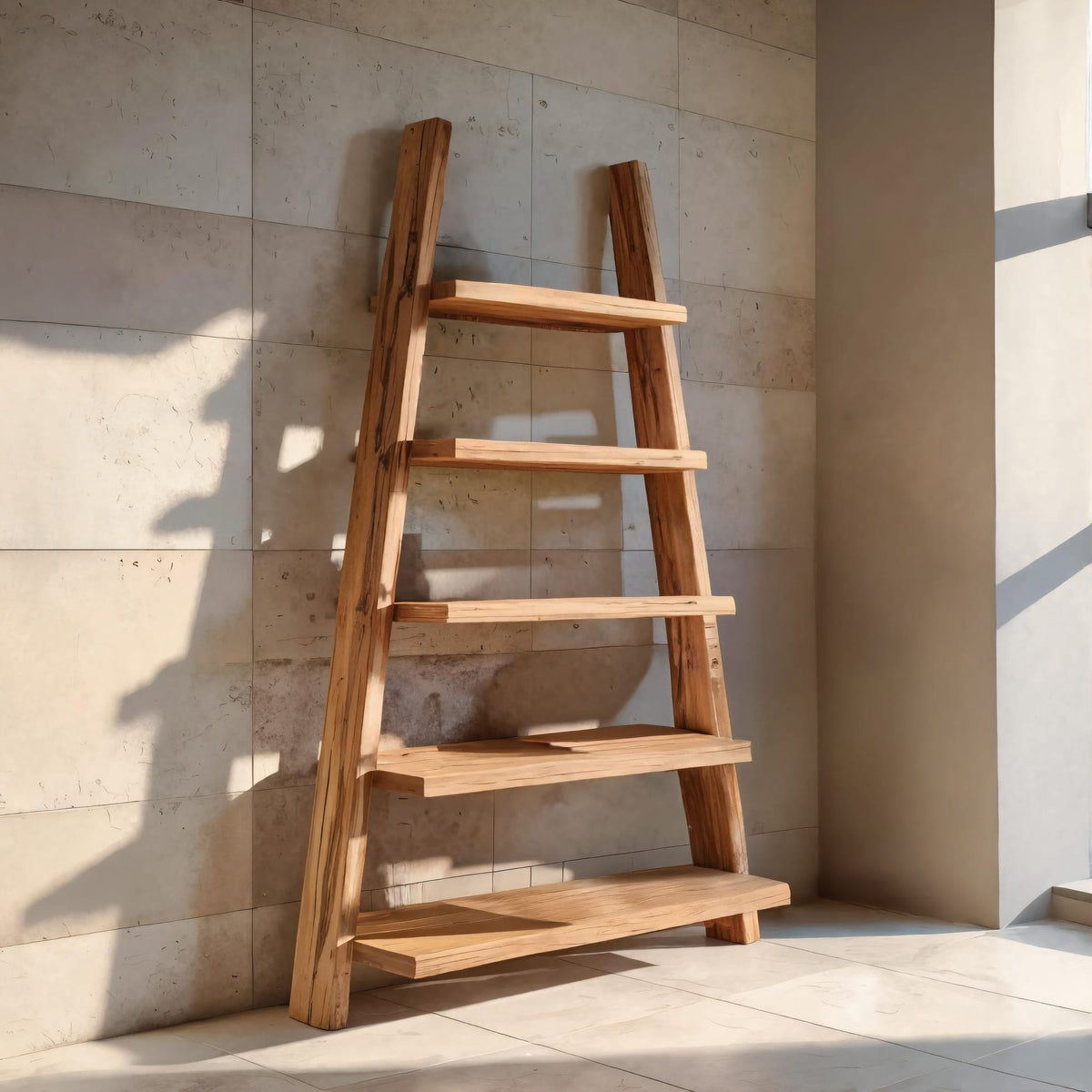 A-frame Ladder Shelf with Open Tiers, solid wood, built to order