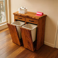 Mid Century Double Tilt Out Trash Cabinet, solid wood, built to order