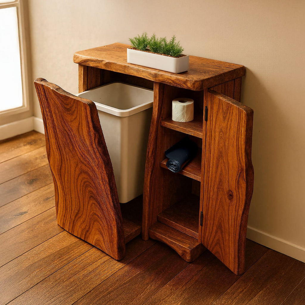 Handcrafted Tilt Out Trash Bin Cabinet, solid wood, built to order