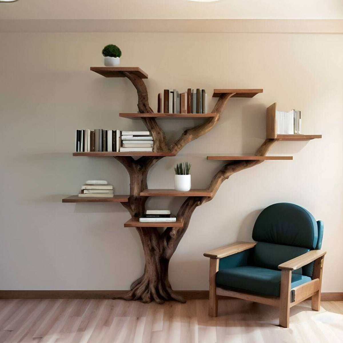 Tree Bookshelf Decor Solid Floating Shelf, solid wood, built to order
