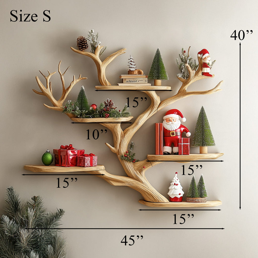 Branch Tree Shelf Floating Corner Shelf Mid Century, solid wood, built to order