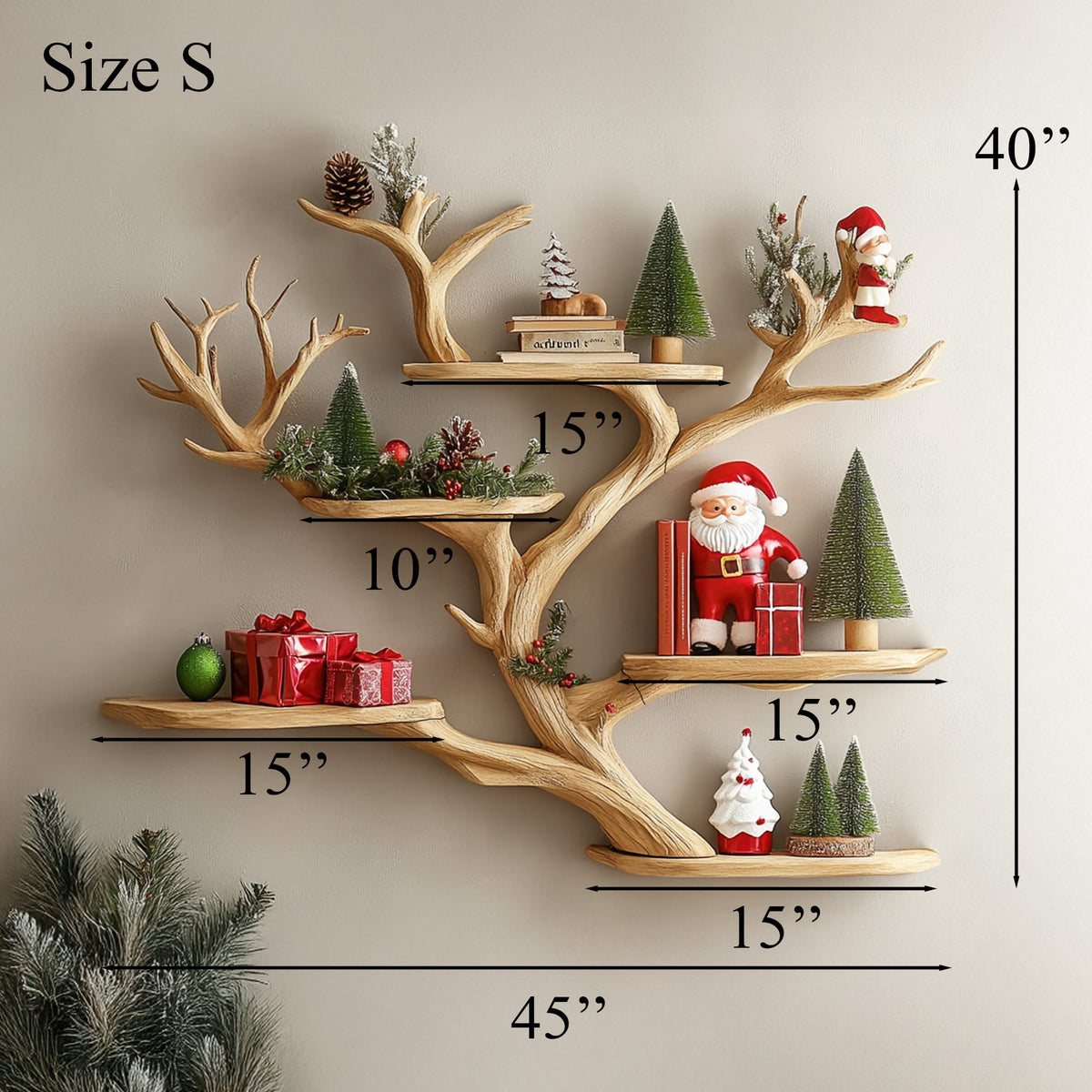 Branch Tree Shelf Floating Corner Shelf Mid Century, solid wood, built to order