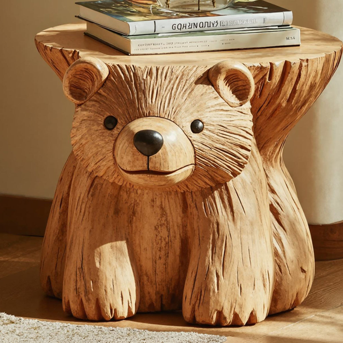 Rustic Bear End Table Side Table, solid wood, built to order