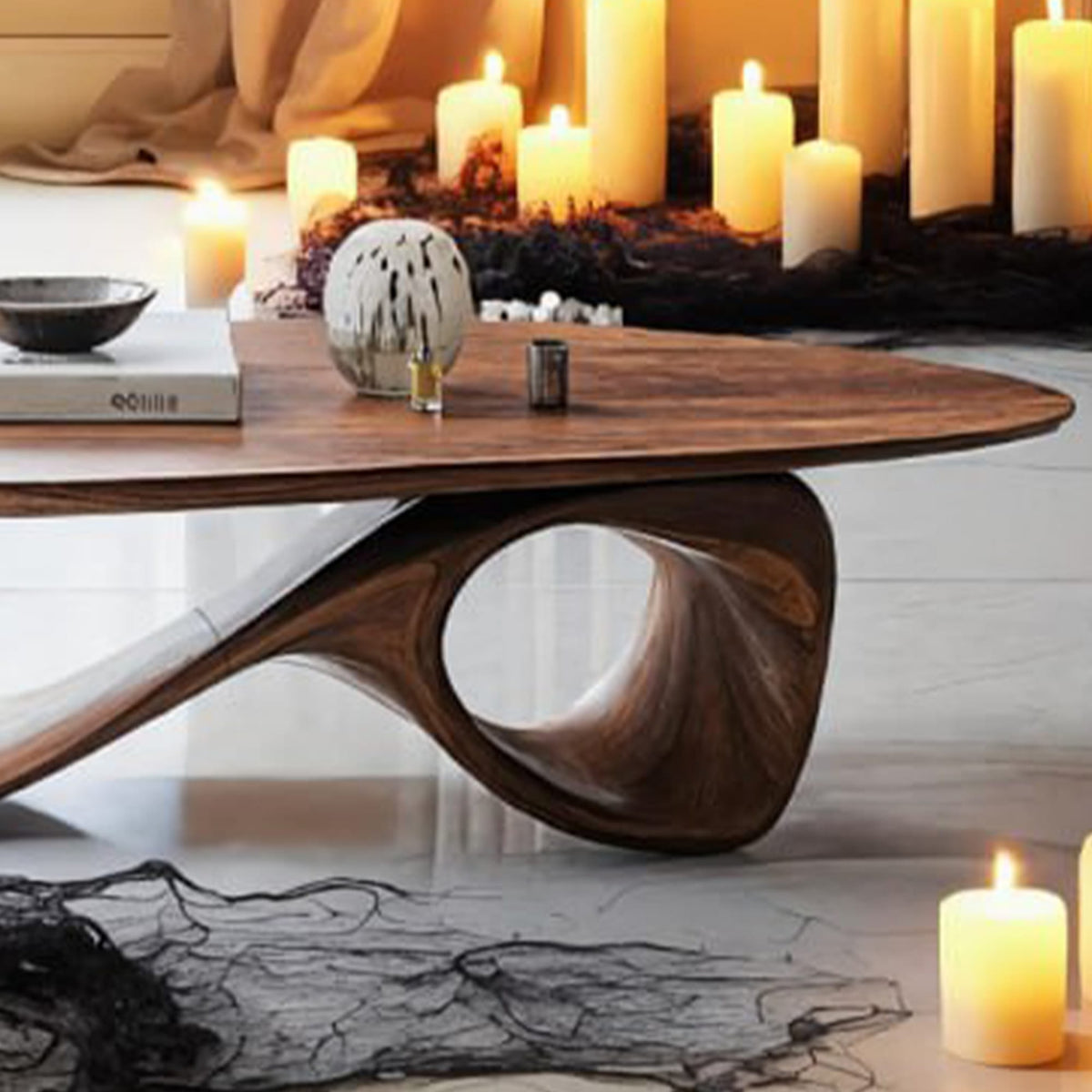 Live Edge Slab Mid Century Coffee Table