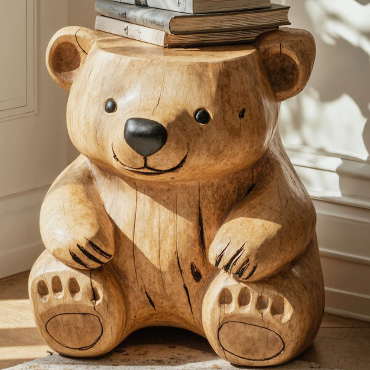 Handmade Bear End Table Side Table, solid wood, built to order