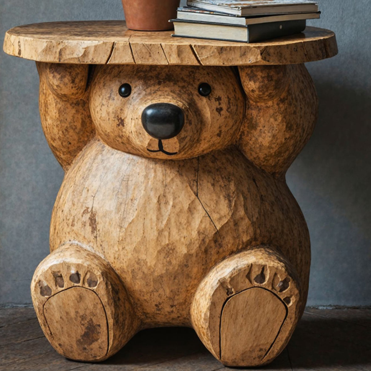 Handcrafted End Table Bear Side Table, solid wood, built to order