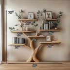 Tree Branch Shelf Fake Leave Solid Bookcase, solid wood, built to order