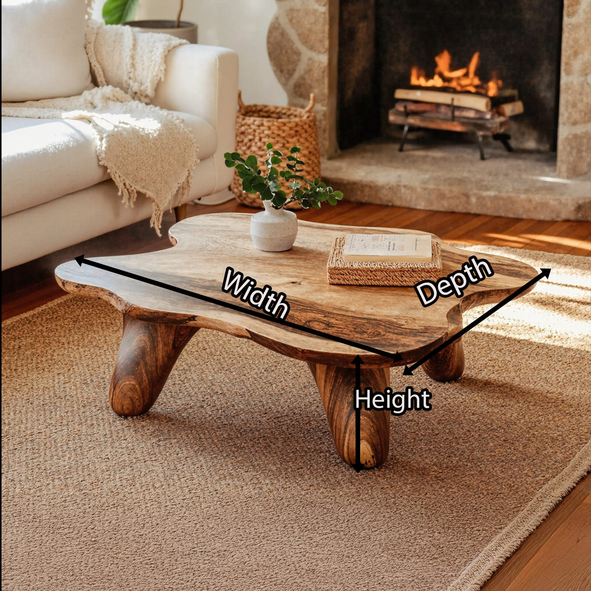 Curved Wood Coffee Table Low Coffee Table, solid wood, built to order