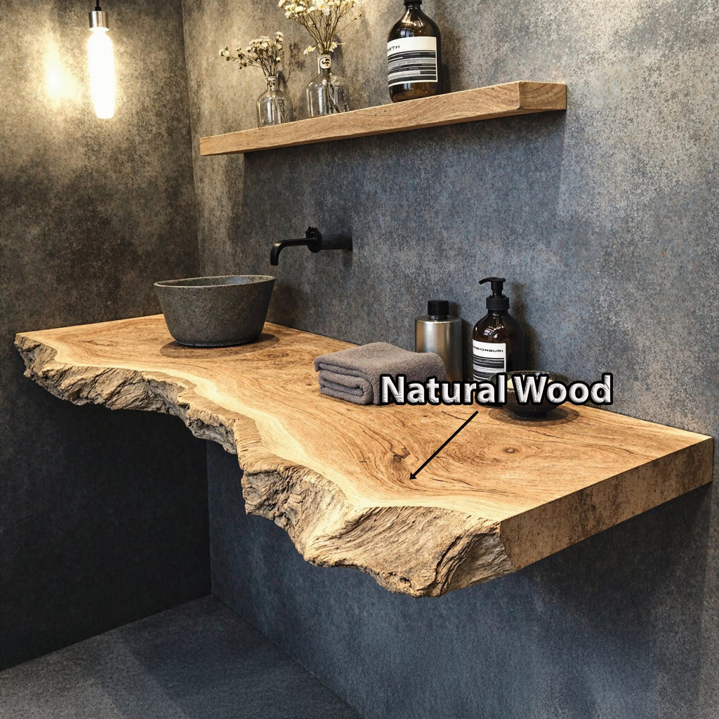Bathroom Vanity Floating Shelf with Elegant Wooden Finish, solid wood, built to order