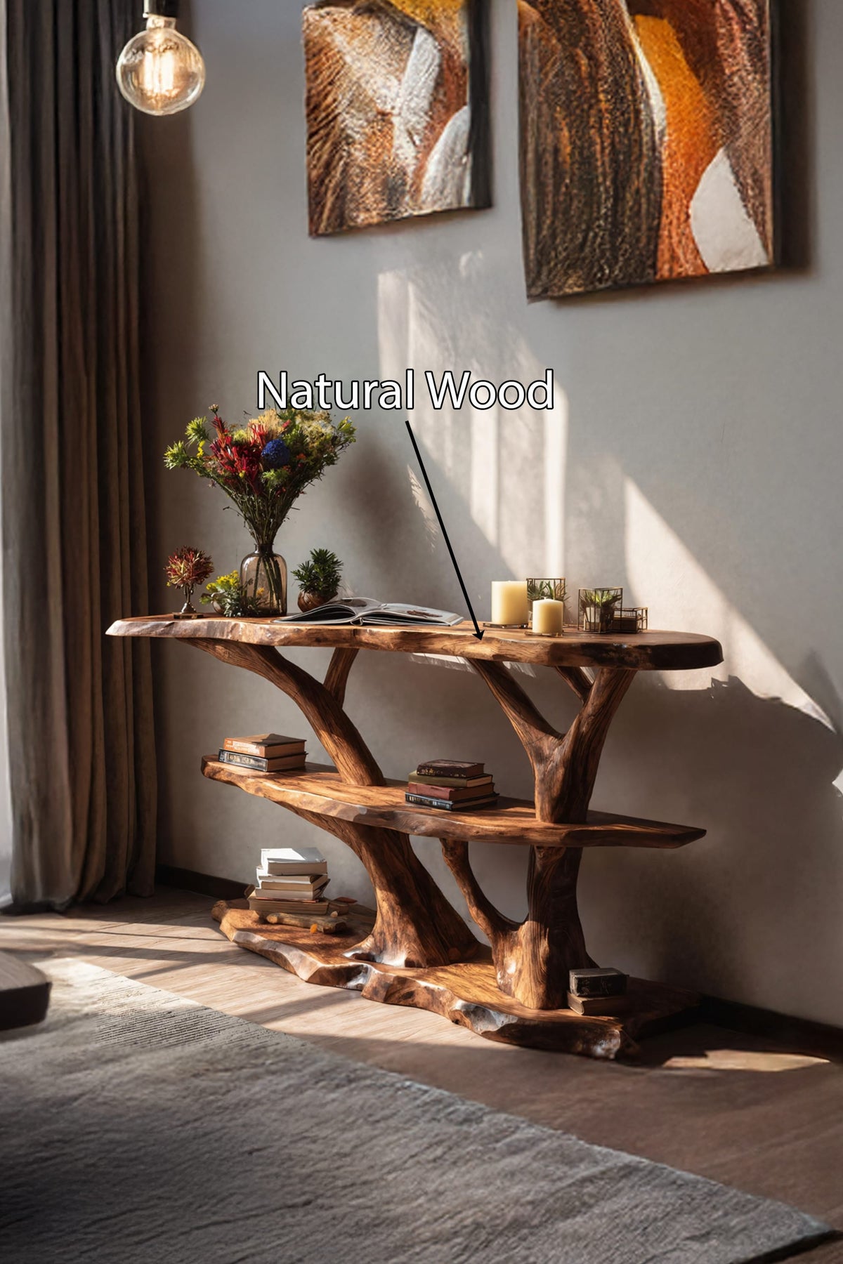 Mid Century Live Edge Hallway Console Table