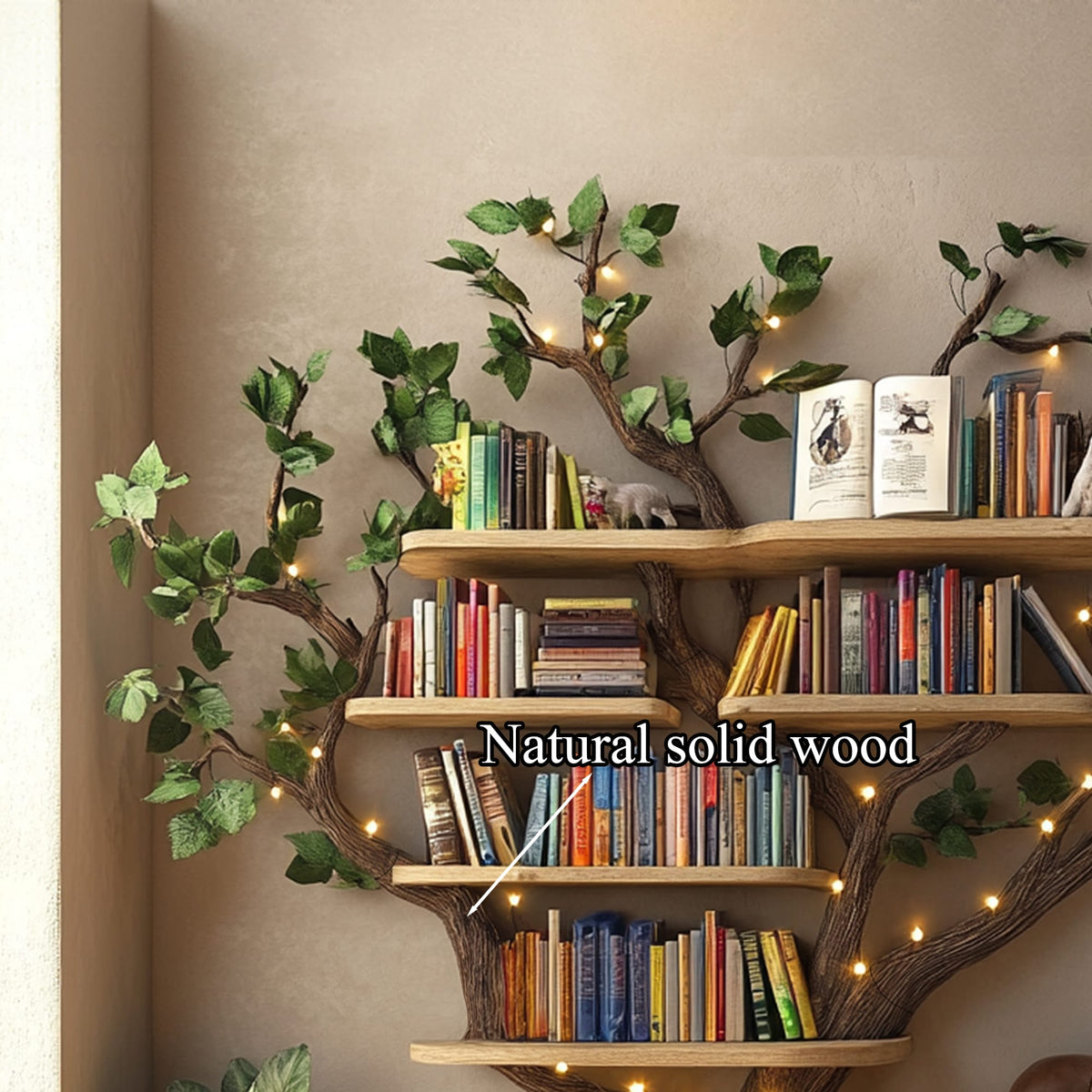 Black Tree Bookshelf Floating Shelf Bookcase, solid wood, built to order