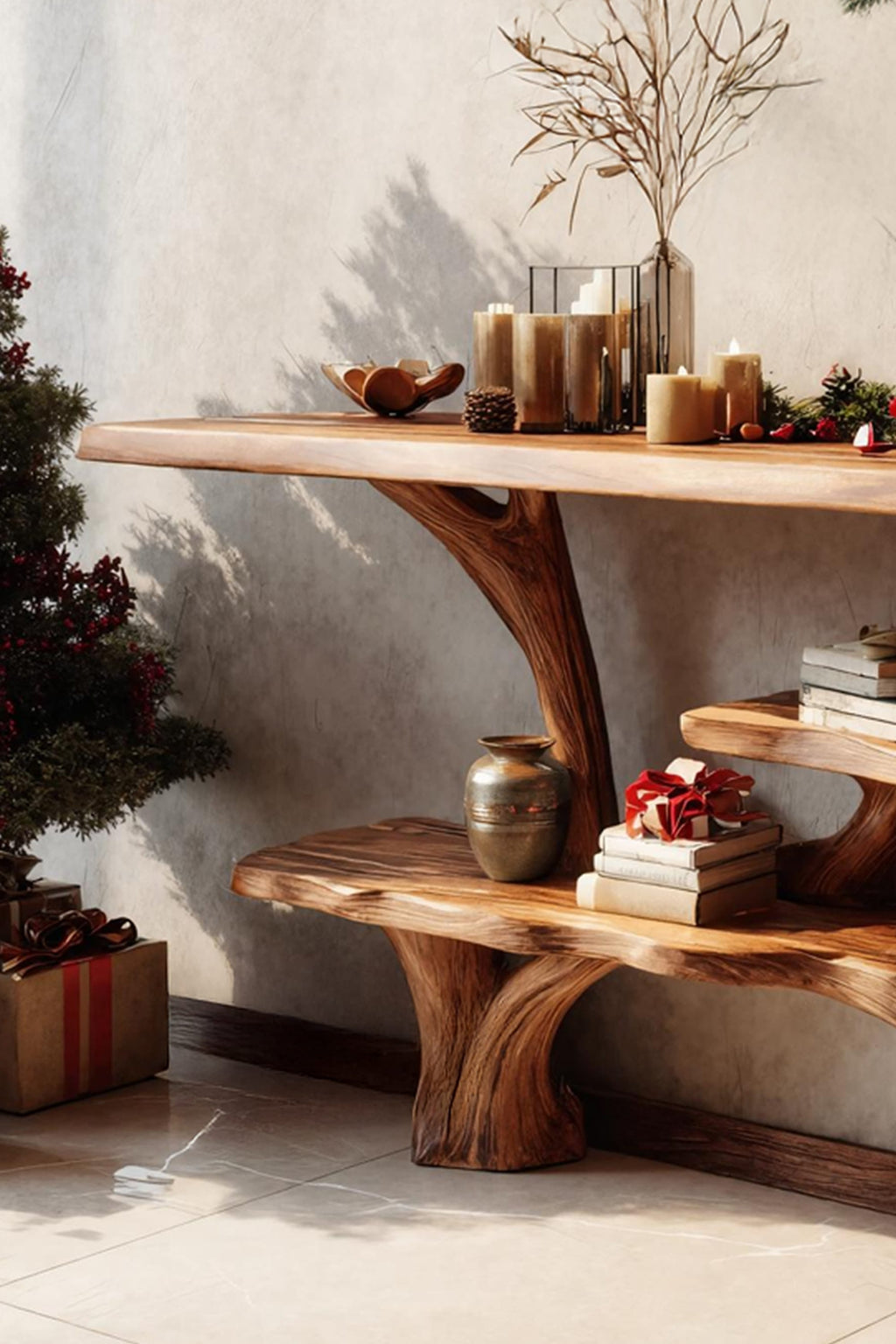 Live Edge Behind Mid Century Console Table
