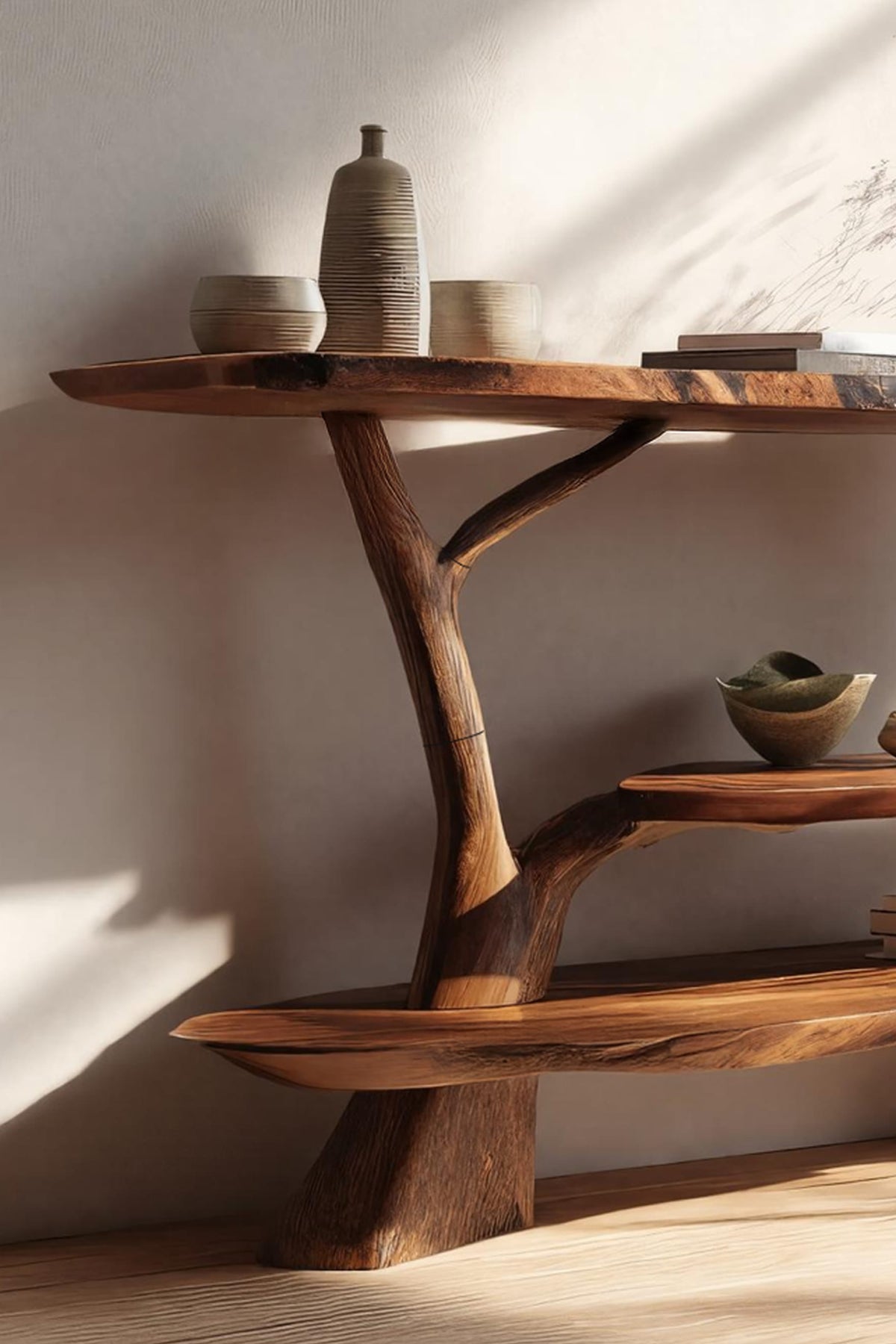 Mid Century Live Edge Slab Console Table