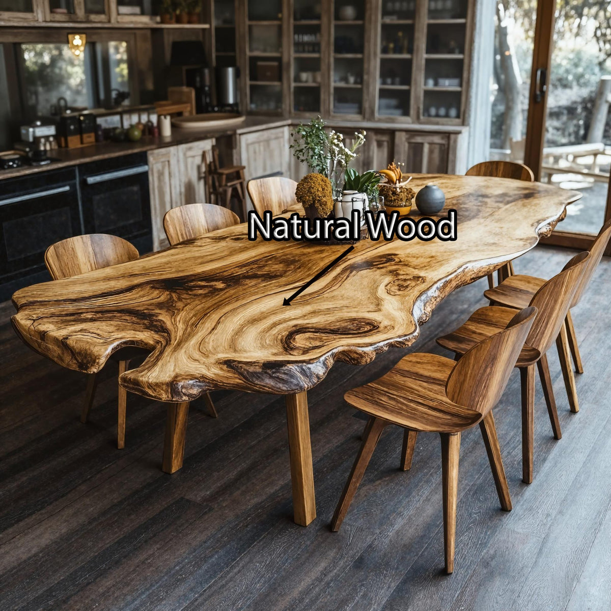 Farmhouse Curved Edge Dining Table for Family Dinners, solid wood, built to order