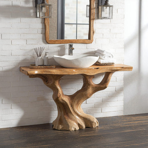 Handcrafted Bathroom Vanity with Tree Trunk Base for Charm, solid wood, built to order