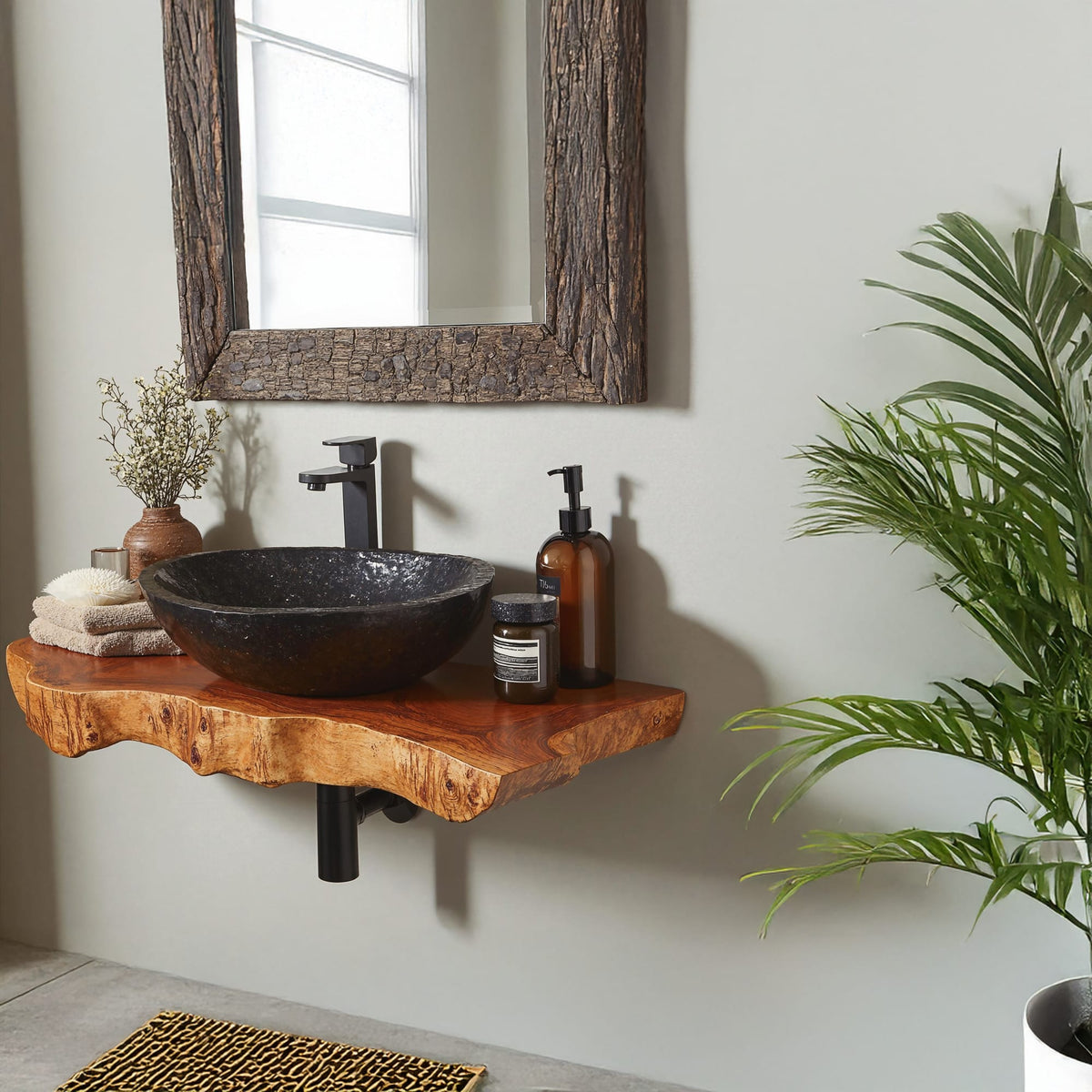 Floating Edge Bathroom Wood Shelf, solid wood, built to order