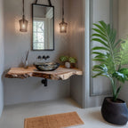 Custom Rustic Floating Bathroom Vanity Shelf with Charm, solid wood, built to order