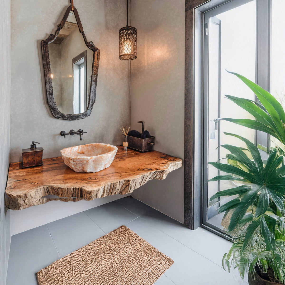 Compact Rustic Bathroom Floating Shelf with Stylish Design, solid wood, built to order