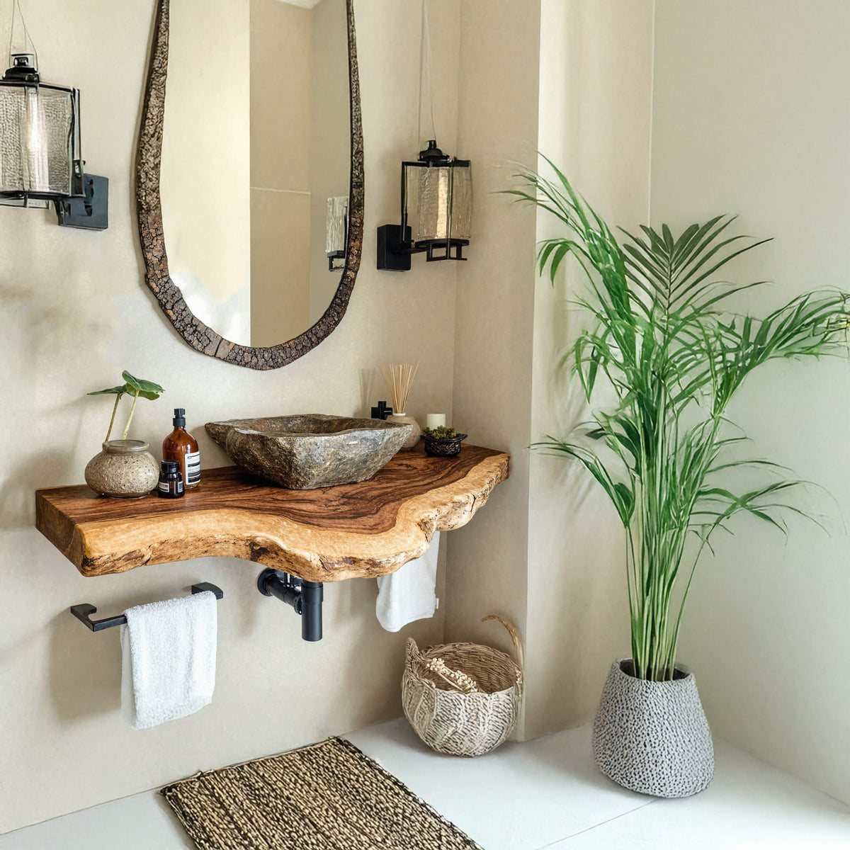 Floating Edge Bathroom Vanity Shelf, solid wood, built to order