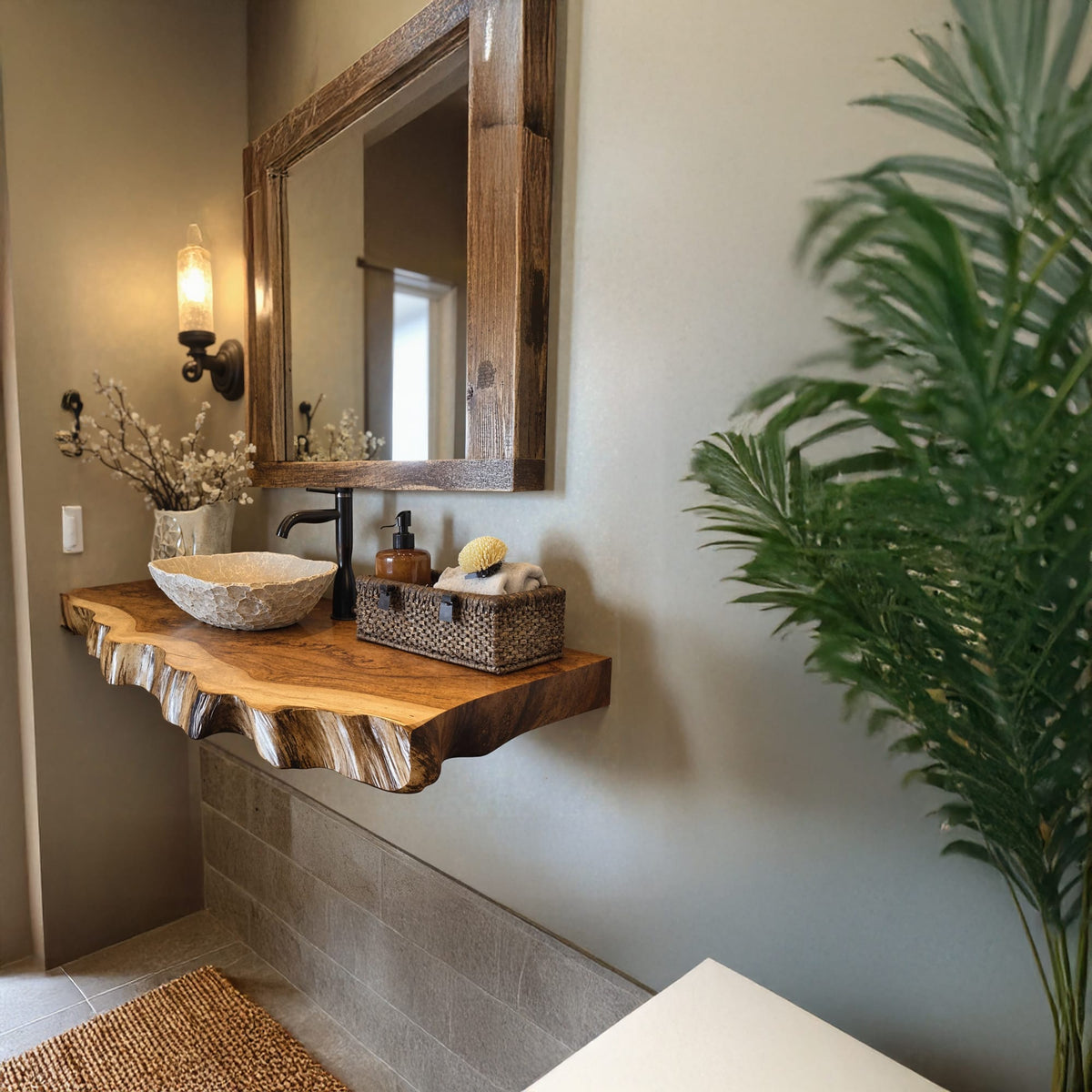 Floating Edge Bathroom Shelf, solid wood, built to order