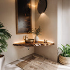 Handcrafted Counter Bathroom Corner Shelf, solid wood, built to order