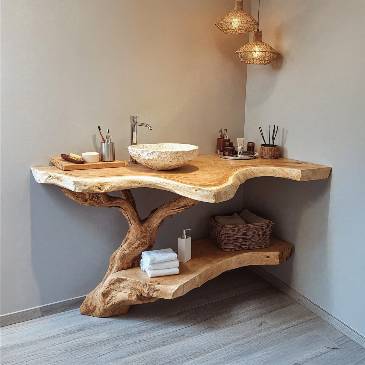 Mid Century Modern Bathroom Vanity, solid wood, built to order