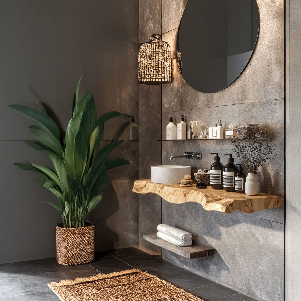 Handcrafted Counter Bathroom Vanity Shelf, solid wood, built to order