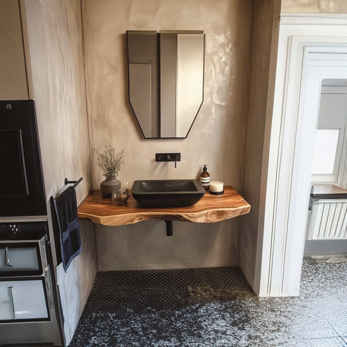 Midcentury Bathroom Vanity Floating Hallway, solid wood, built to order