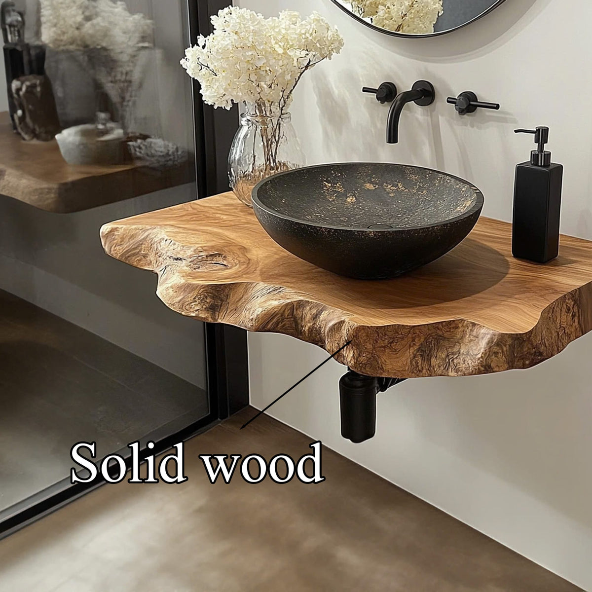Handmade Bathroom Vanity Sink Shelf, solid wood, built to order