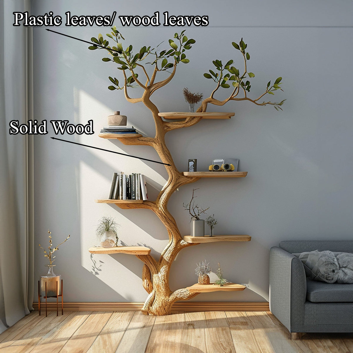 Artistic Wild Mulberry Tree Bookshelf Wall Decor, solid wood, built to order