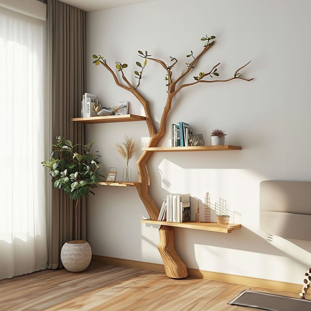 Custom Tree Branch Floating Shelves Bookcase, solid wood, built to order