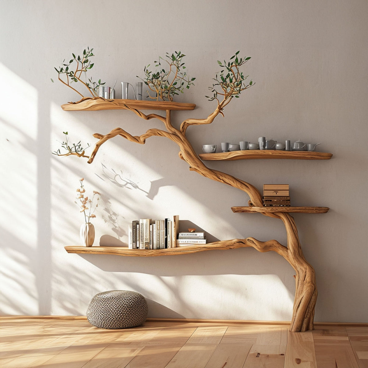 Tree Branch Floating Shelves Montessori Wall Mount Bookshelf, solid wood, built to order
