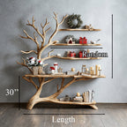 Mid Century Console Table with Tree Book Shelf Entry Table, solid wood, built to order