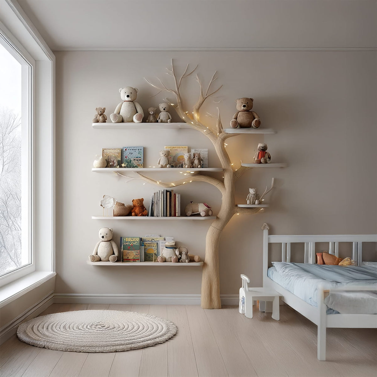 Midcentury Tree Bookshelf Nursery Kids Room, solid wood, built to order