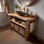 Rustic Bathroom Vanity Console Open Storage, solid wood, built to order