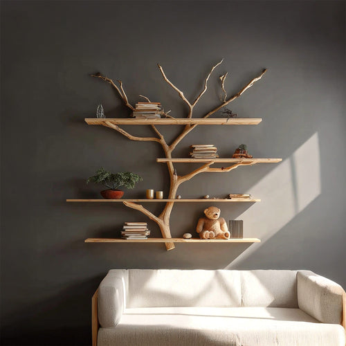 Rustic Book Tree Shelf Nursery Kids, solid wood, built to order