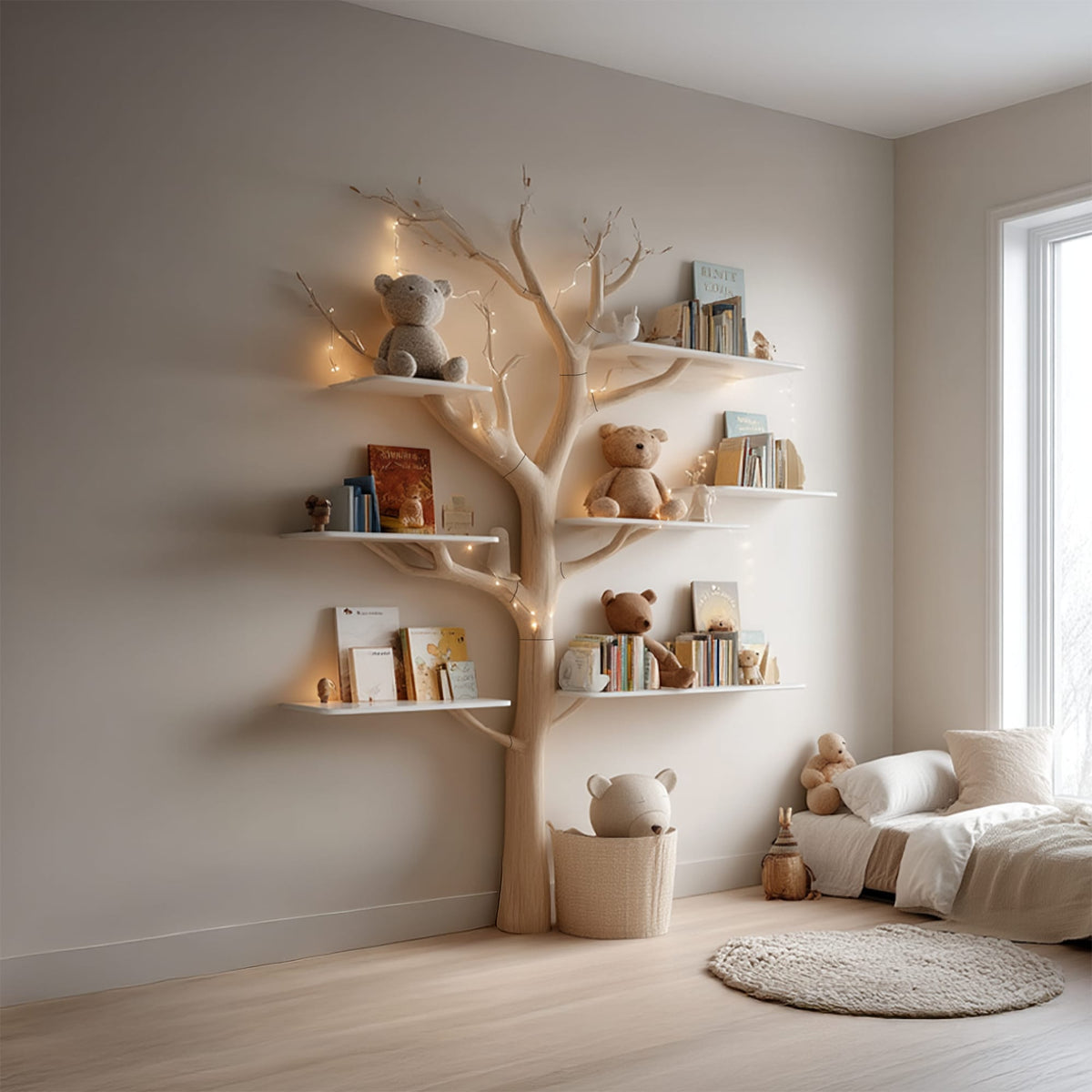 Midcentury Tree Bookcase Study Room Nursery, solid wood, built to order