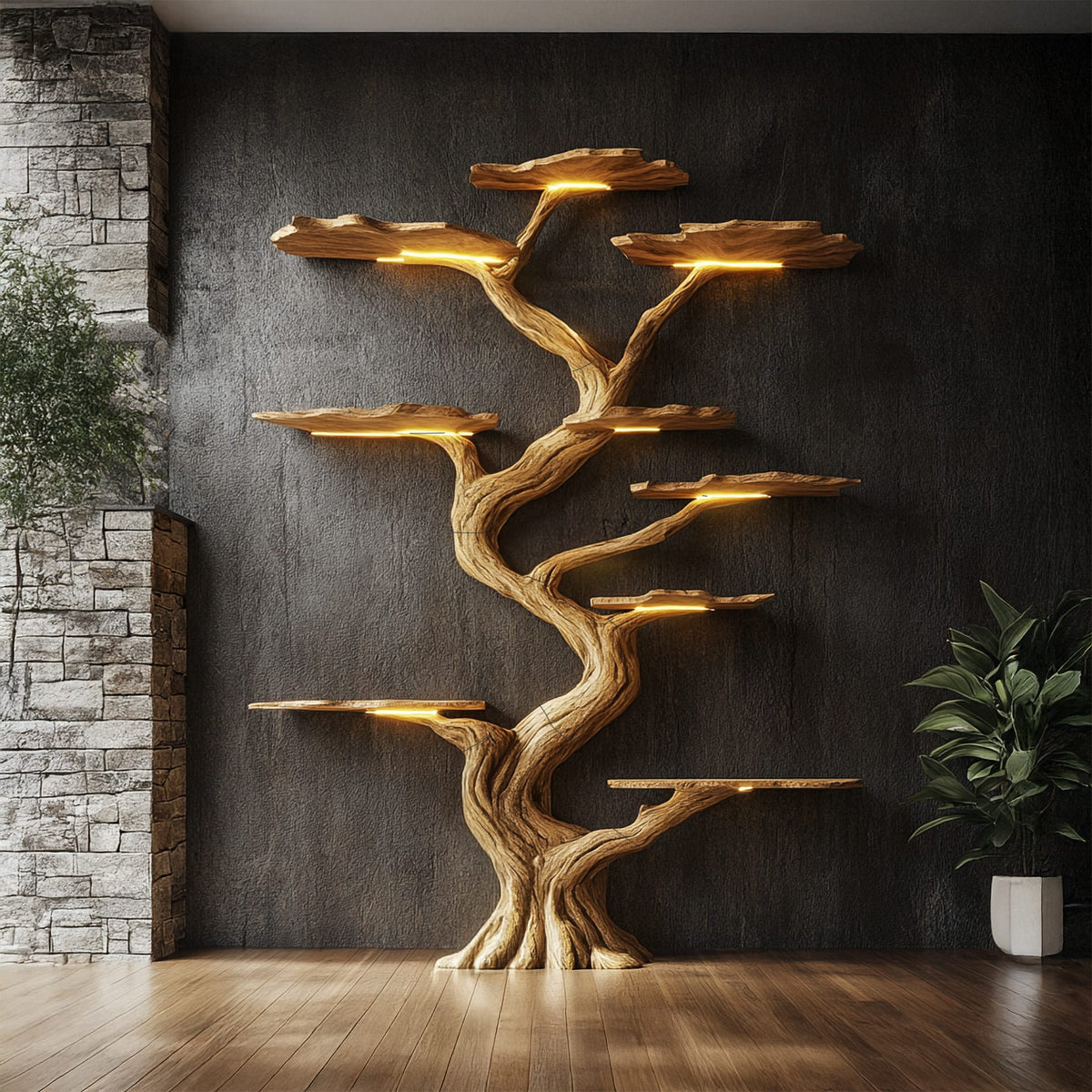 Handmade Tree Bookshelf Style Decor Gift, solid wood, built to order