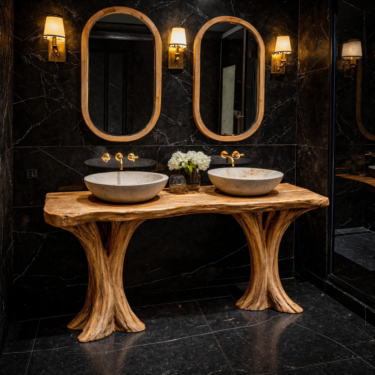 Live Edge Solid Bathroom Vanity Organic Sculptural Base, solid wood, built to order