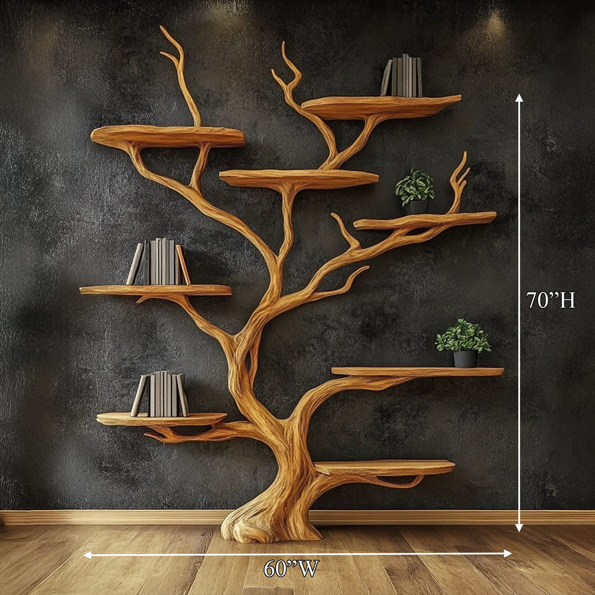 Wall Mounted Tree Shelf Natural Gift, solid wood, built to order