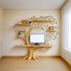 Midcentury Tree Bookshelf Desk Living Bedroom, solid wood, built to order