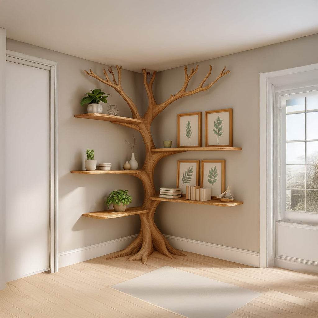 Midcentury Tree Bookshelf Kids Living Room, solid wood, built to order