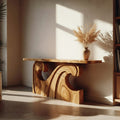 Mid Century Modern Console Table Wave Design Entryway, solid wood, built to order