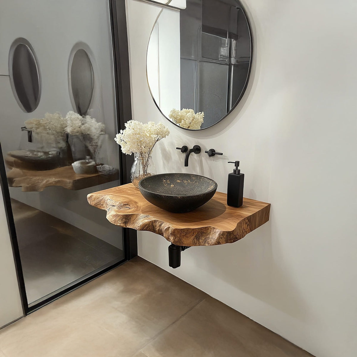 Handmade Bathroom Vanity Sink Shelf, solid wood, built to order