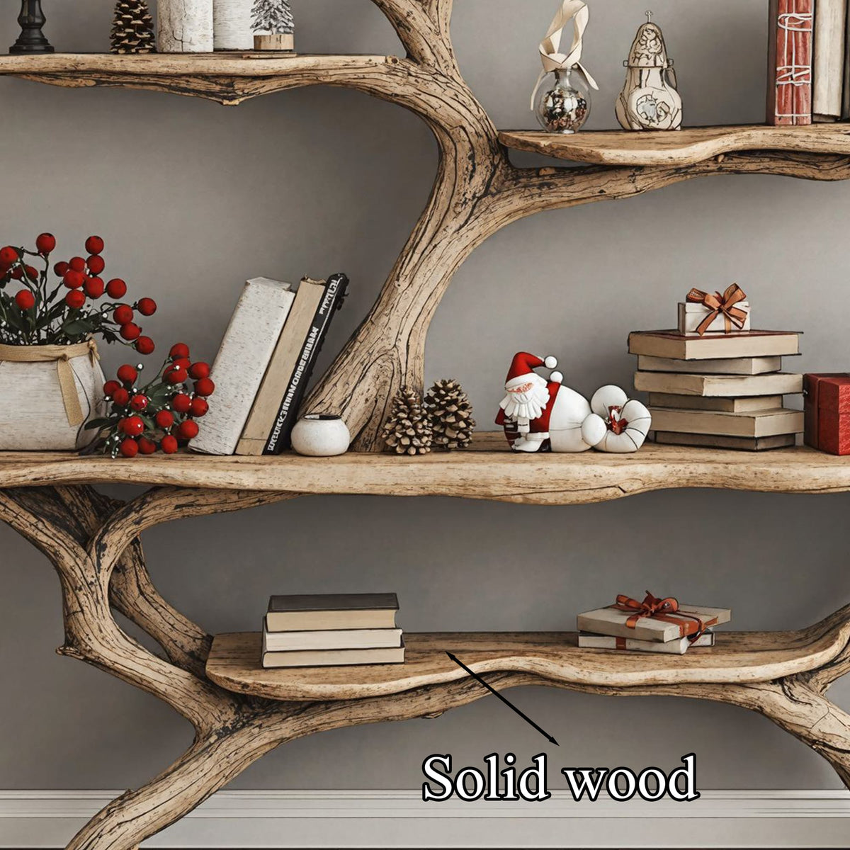 Custom Console Table with Driftwood Bookcase Tree Bookshelf, solid wood, built to order