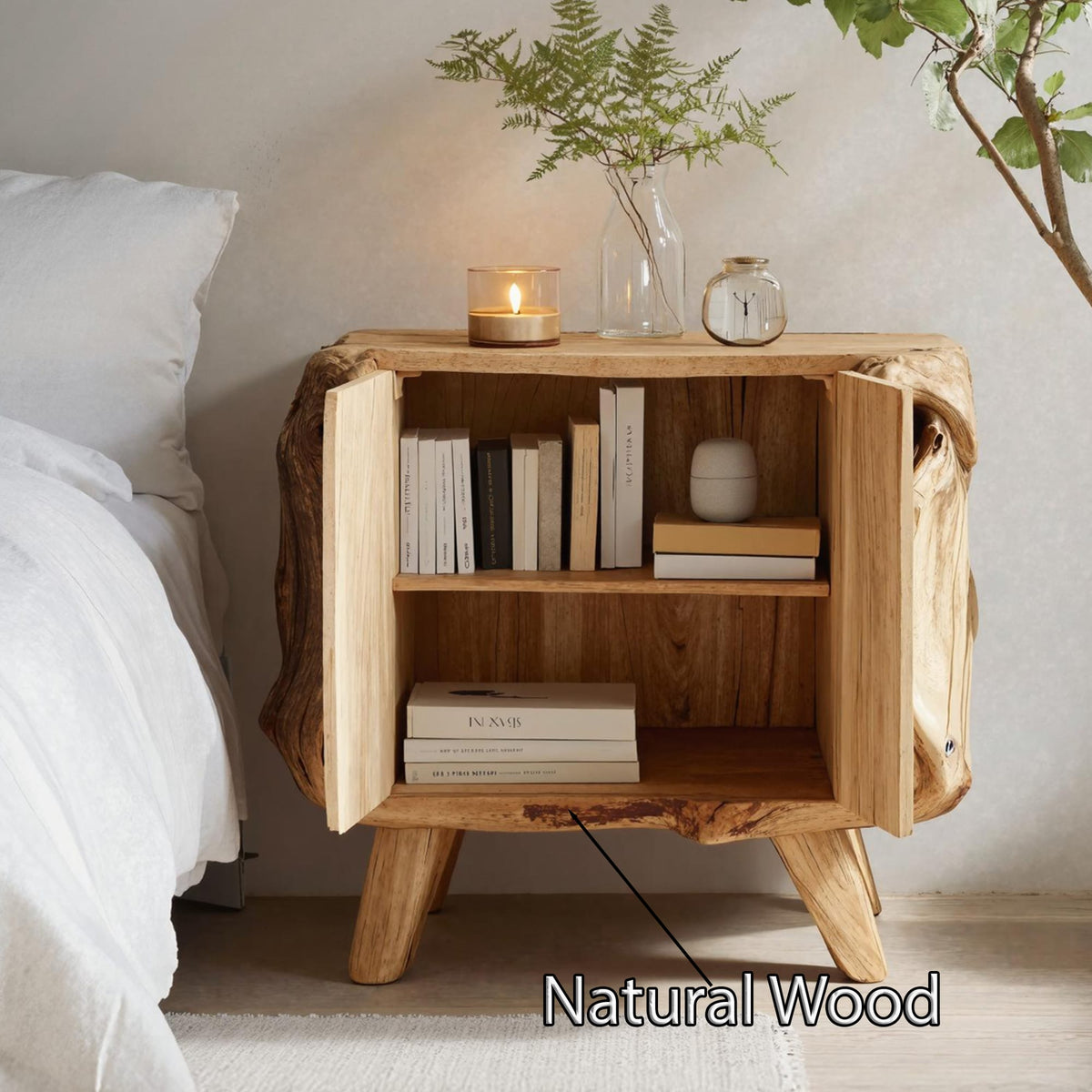 Farmhouse Live Edge Nightstand, solid wood, built to order