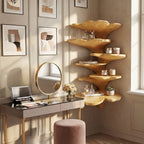Boho Leaf Shaped Wooden Corner Shelf, solid wood, built to order