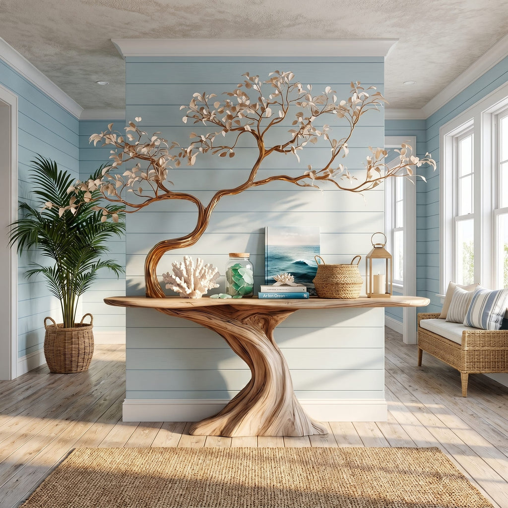 Midcentury Tree Console Table Entryway, solid wood, built to order